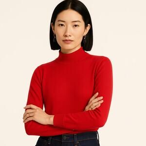 J. Crew Mockneck Silk Blend Sweater With Ribbed Trim Red BD412 Size XS